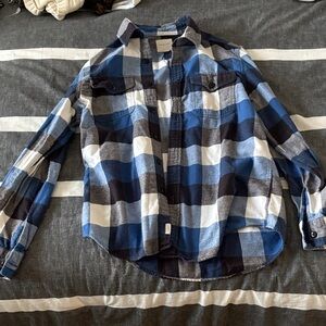 American Eagle Outfitters Navy and White Checkered Shirt